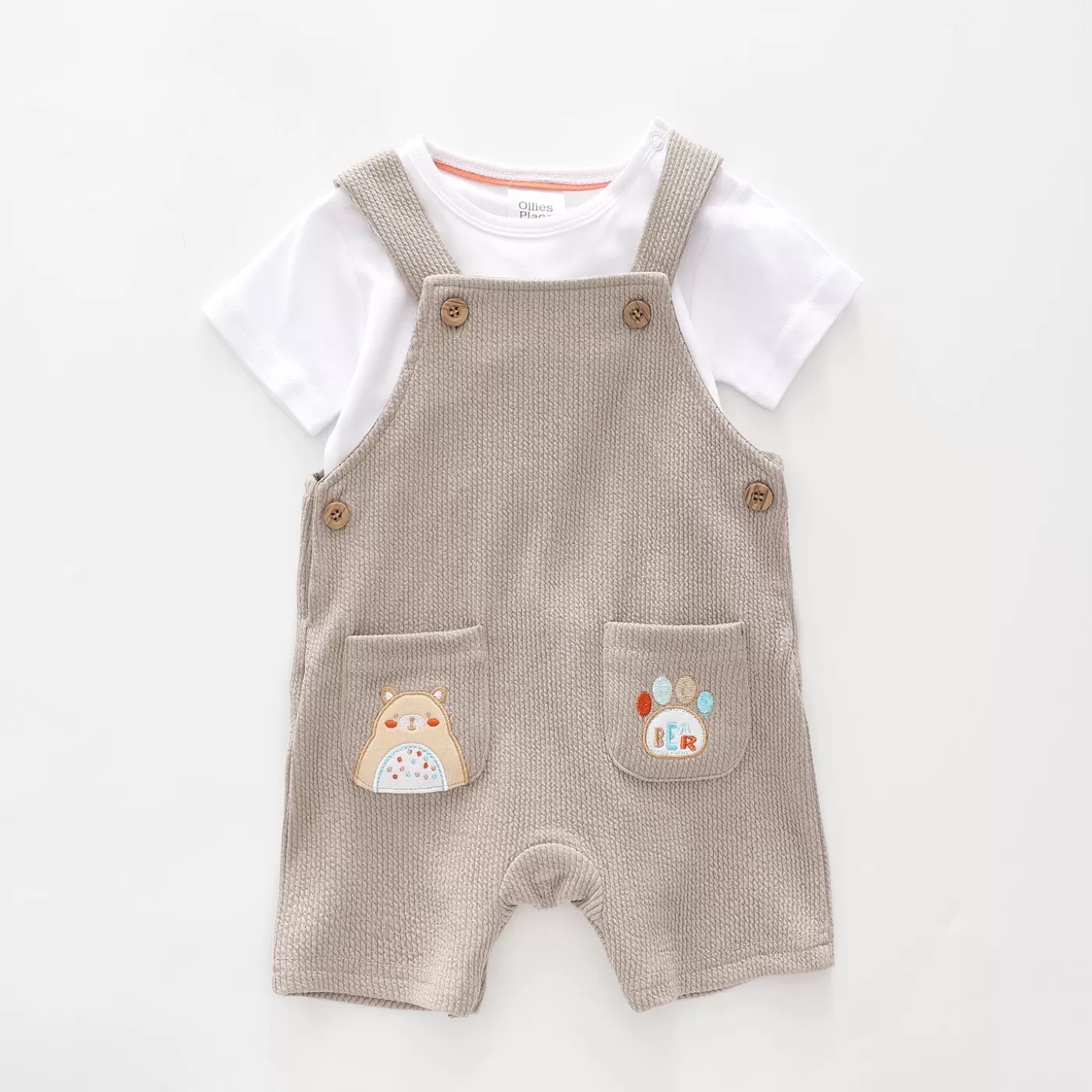 Ollies Place Baby Boys, Bear Shortalls Set<BOY Overalls & Sets