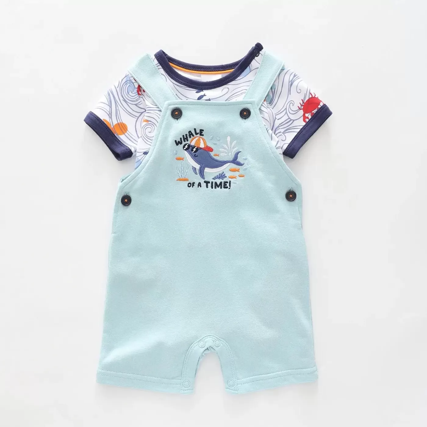 Ollies Place Baby Boys Blue Whale Short Overalls Set<BOY Overalls & Sets