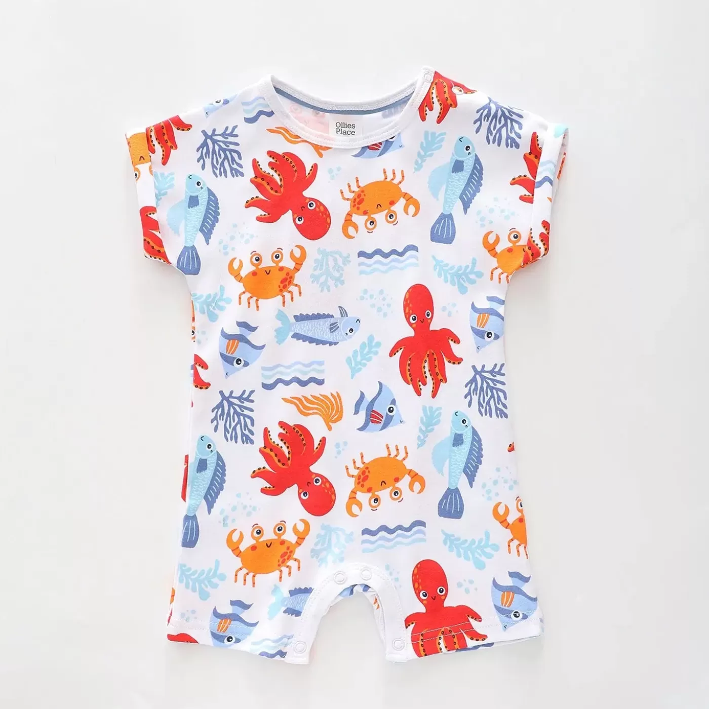 Ollies Place Baby Boys Crabby Sea Creatures Short Romper<BOY Rompers