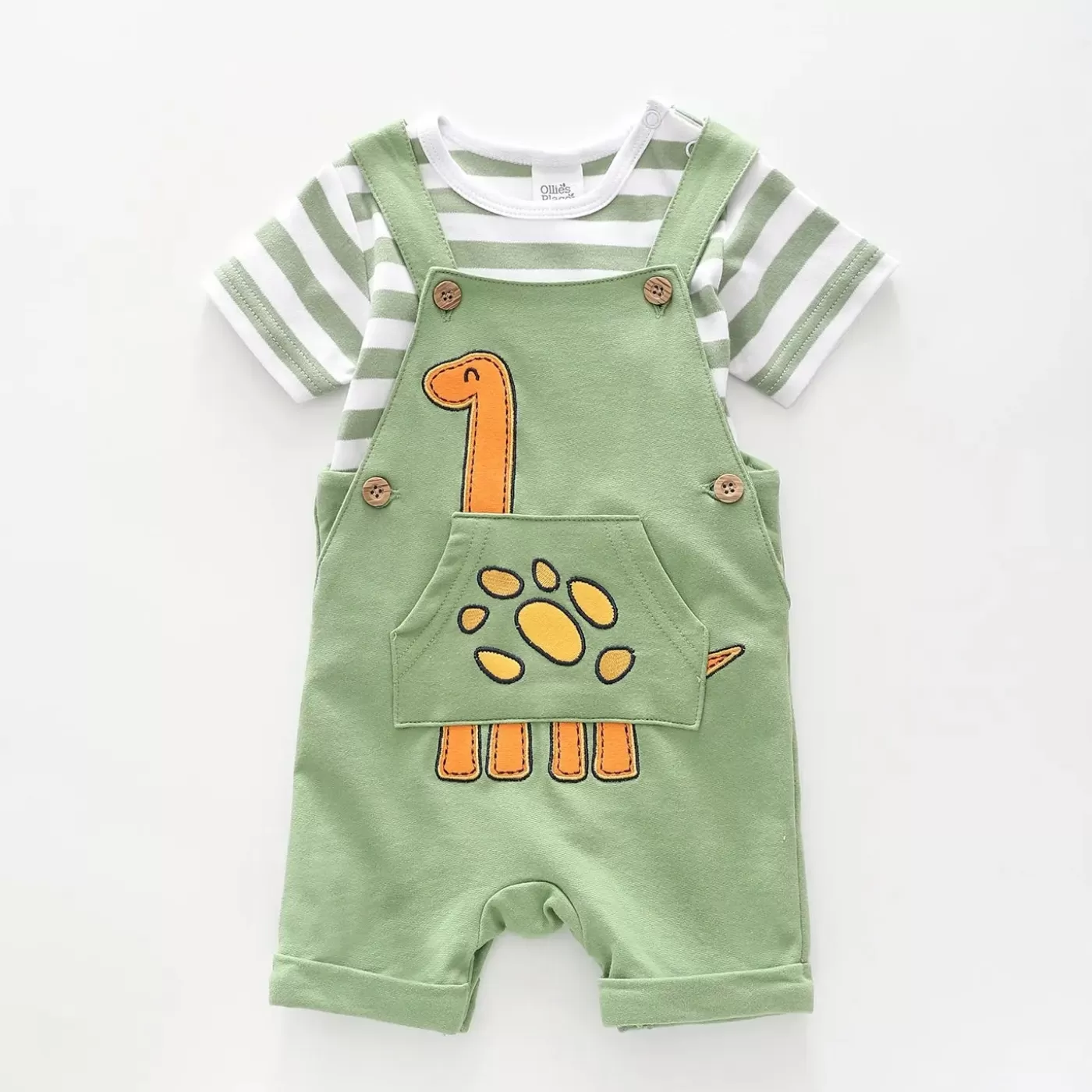 Ollies Place Baby Boys Green Dino Overalls 2 Piece Set<BOY Overalls & Sets | 3-6M