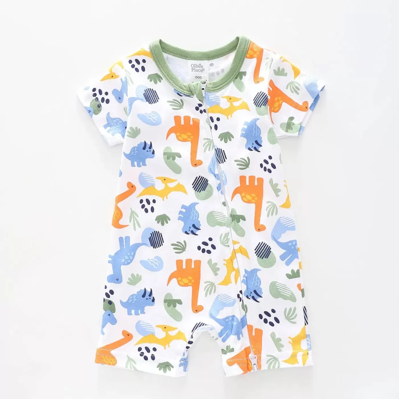 Ollies Place Baby Boys Green Dino Romper<BOY Rompers | 3-6M