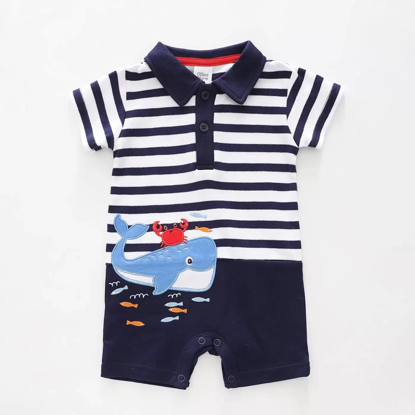 Ollies Place Baby Boys, Whaley Cute 2-in-1 Collared Romper<BOY Rompers