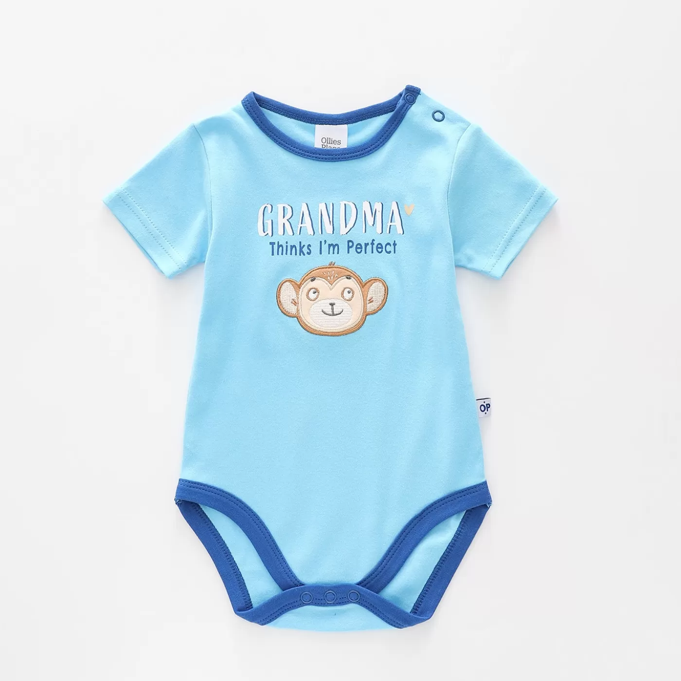 Ollies Place Baby Slogan Bodysuit, Grandma Thinks Im Perfect<BOY Bodysuits