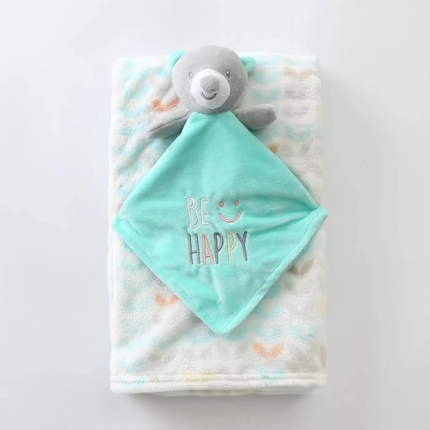 Ollies Place Be Happy Teddy Bear Security Baby Blanket Set<BOY Wraps & Blankets | Wraps & Blankets