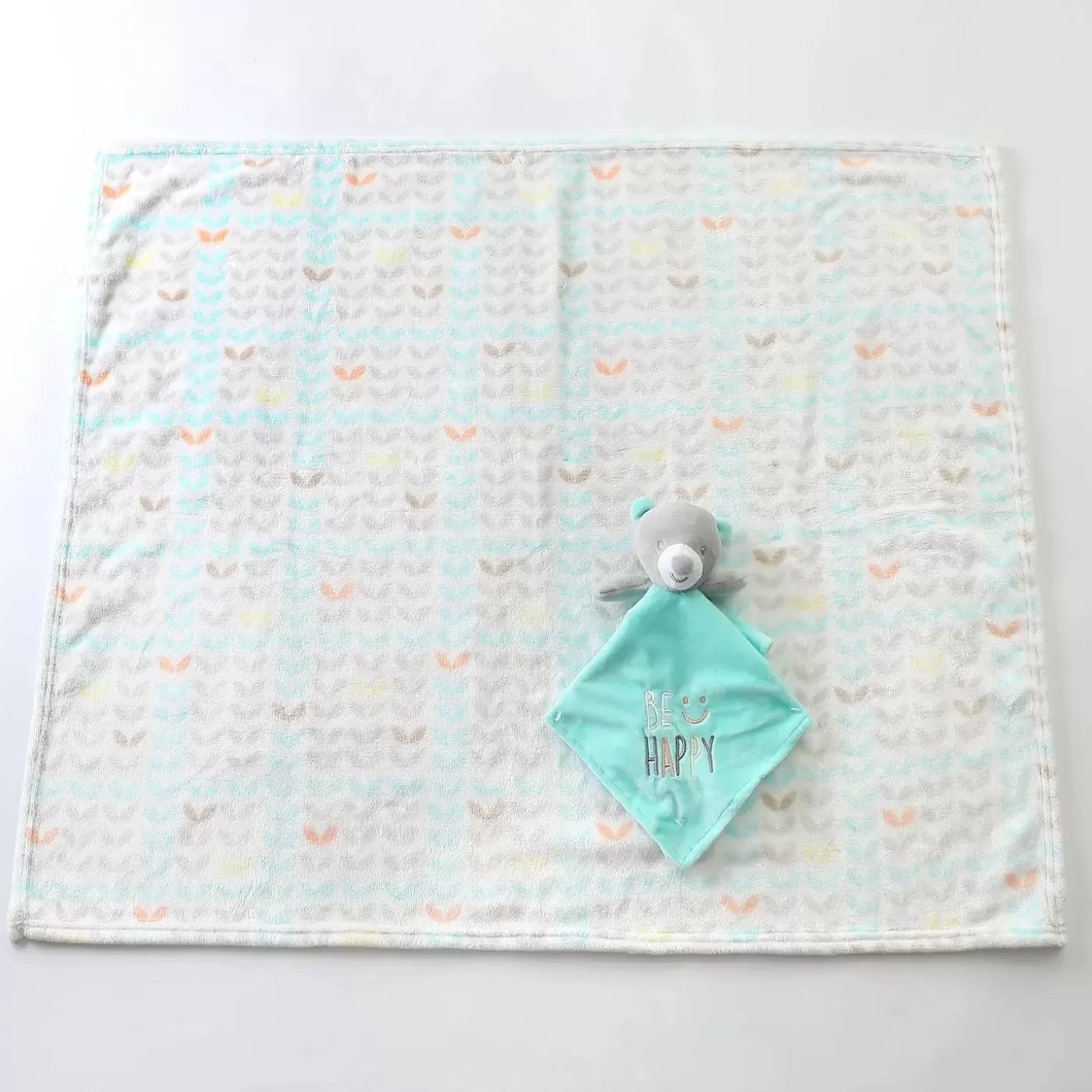 Ollies Place Be Happy Teddy Bear Security Baby Blanket Set<BOY Wraps & Blankets | Wraps & Blankets