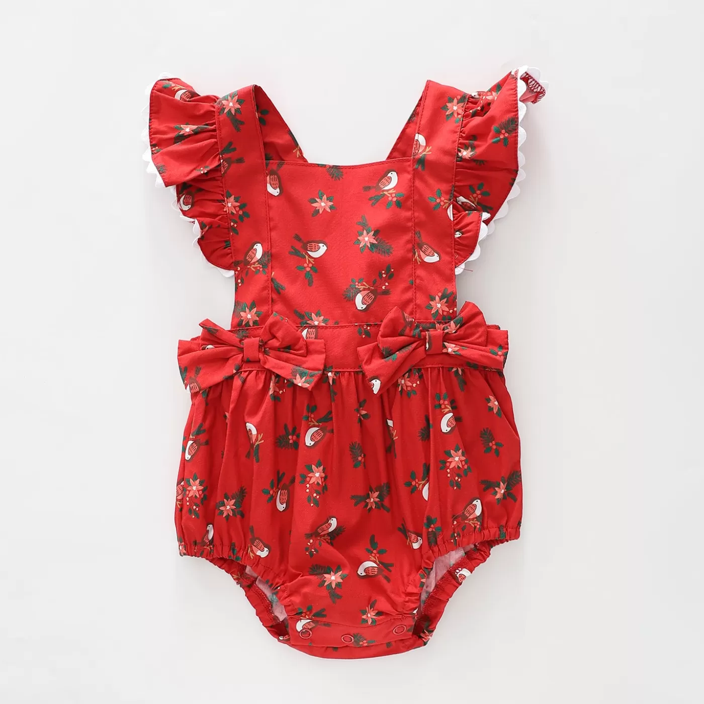 Ollies Place Bird & Holly Christmas Sunsuit< Overalls & Sets