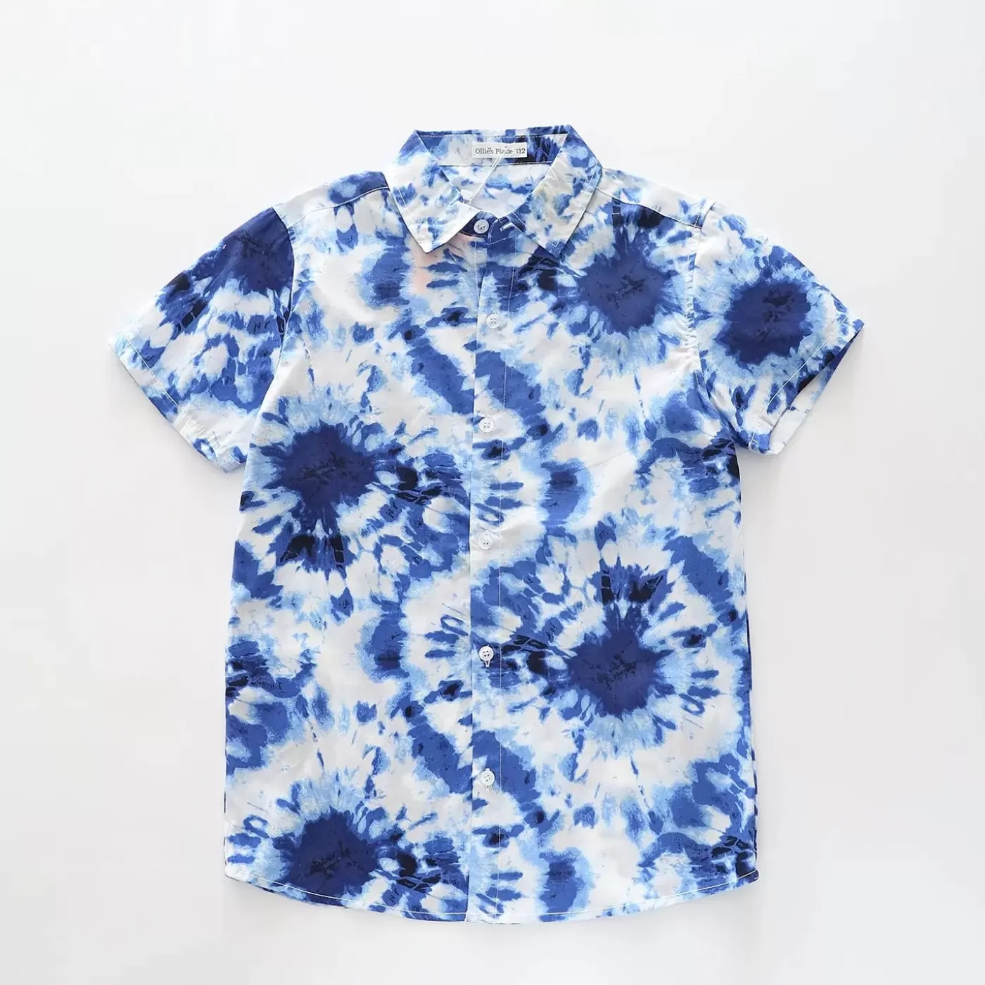 Ollies Place Blue and White Tie-Dye Collared Shirt<BOY Shirts