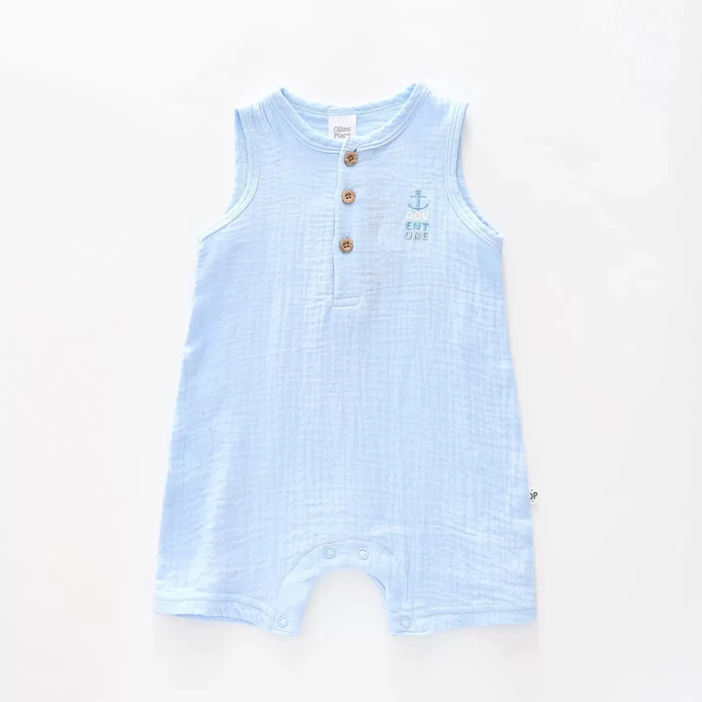 Ollies Place Blue Cheesecloth Romper<BOY Rompers