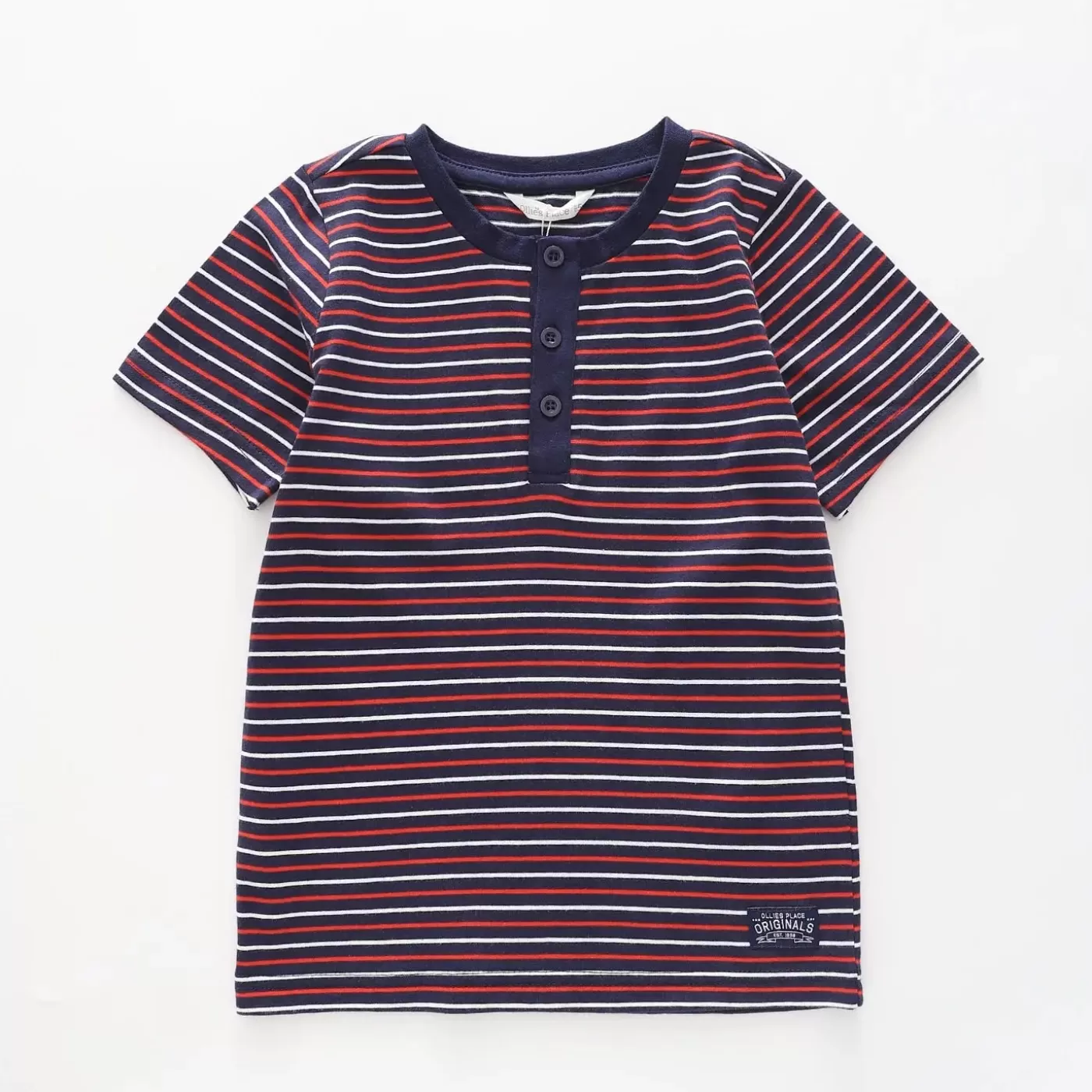 Ollies Place Boy's Navy, Red And White Striped Henley T-shirt<BOY T-Shirts, Tops & Polos | 1 Year