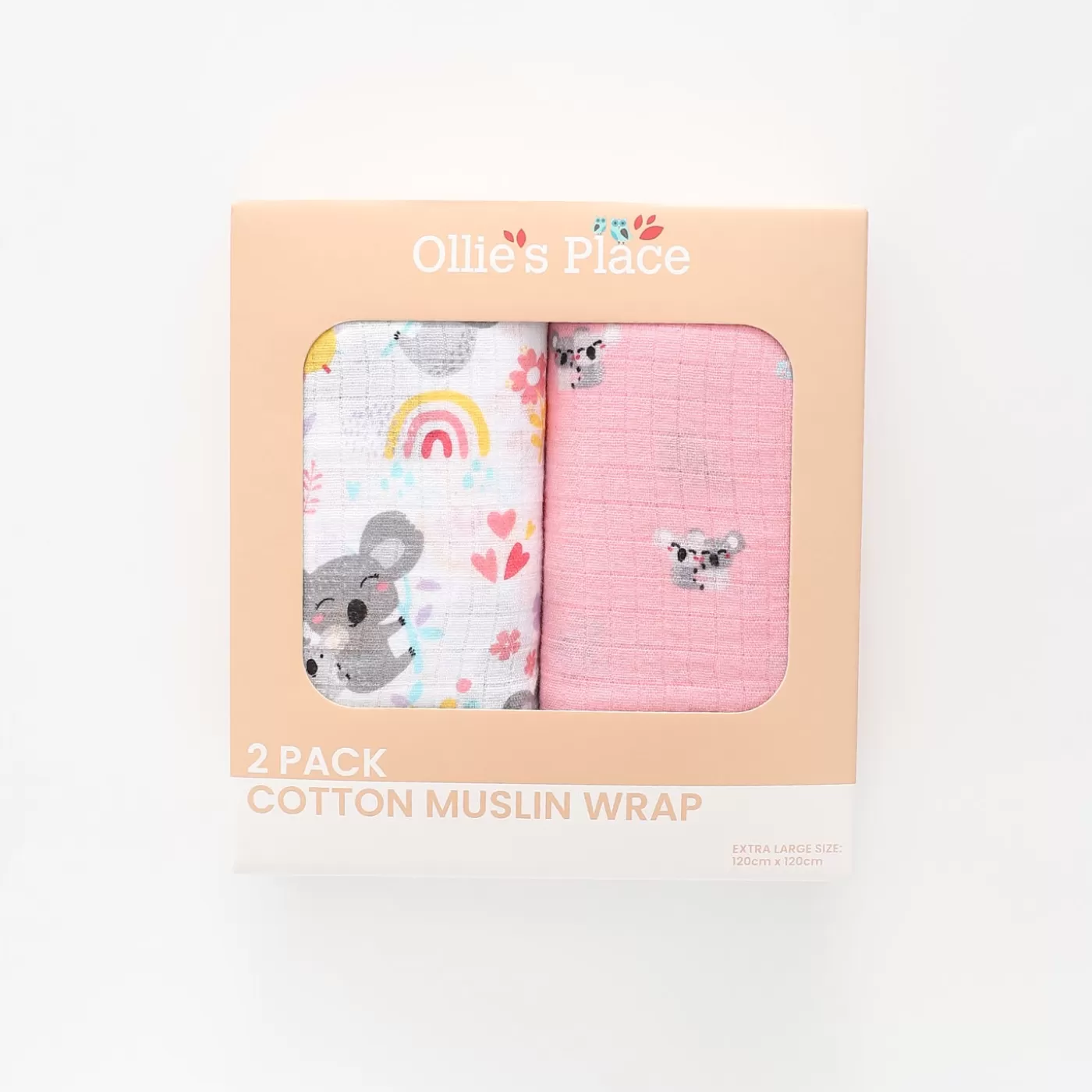 Ollies Place 100% Cotton Cute Koala Muslin Wrap 2 Piece Pack< All Accessories