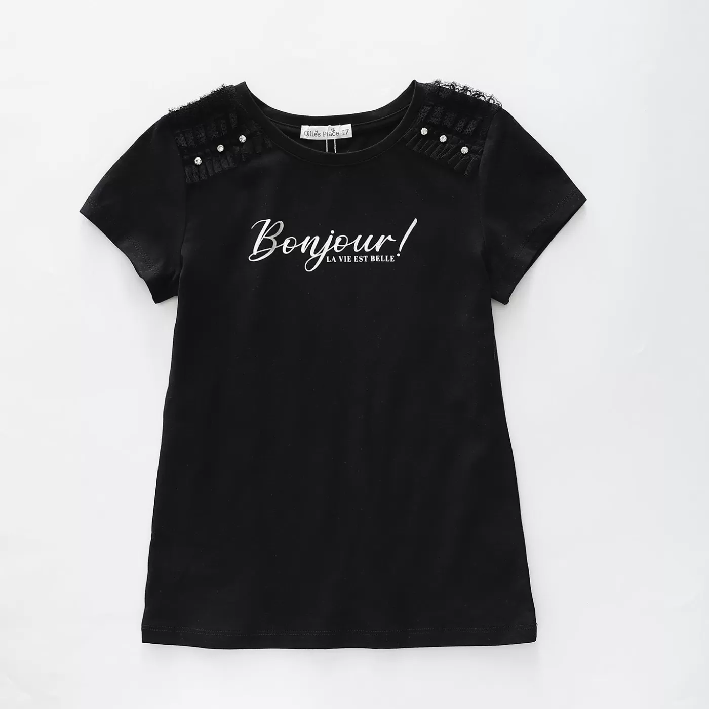 Ollies Place Girls Black Bonjour Top< T-Shirts & Tops