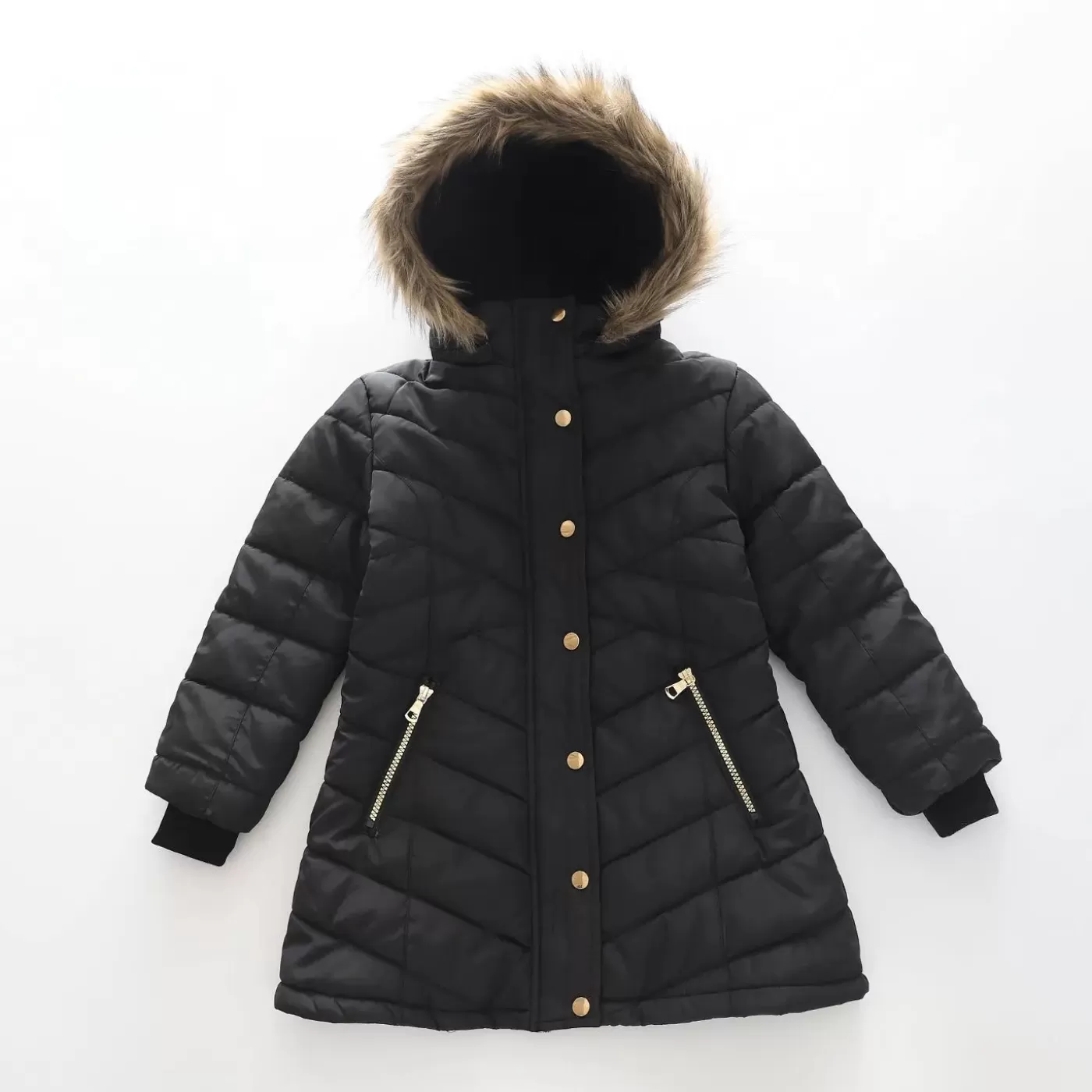 Ollies Place Girls' Black Long Line Puffer Coat< Jackets & Outerwear