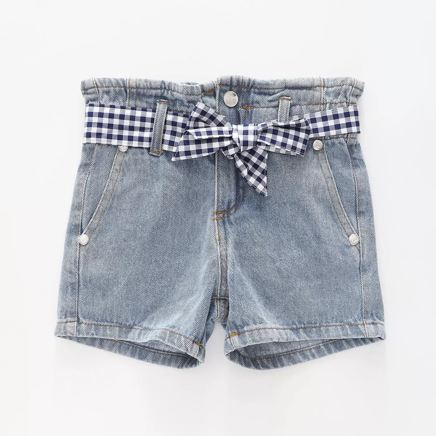 Ollies Place Girl's Blue Denim Gingham Tie Shorts< Shorts & Skirts