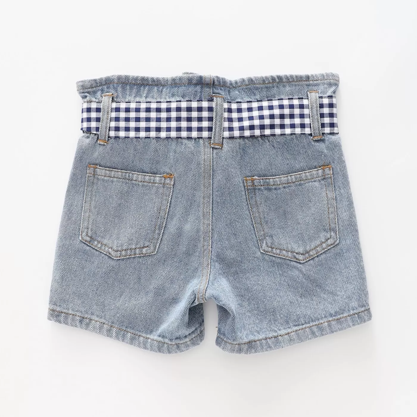 Ollies Place Girl's Blue Denim Gingham Tie Shorts< Shorts & Skirts