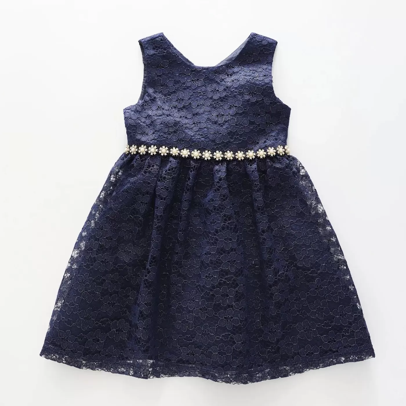 Ollies Place Girls' Navy Lace Dress< 9 Year