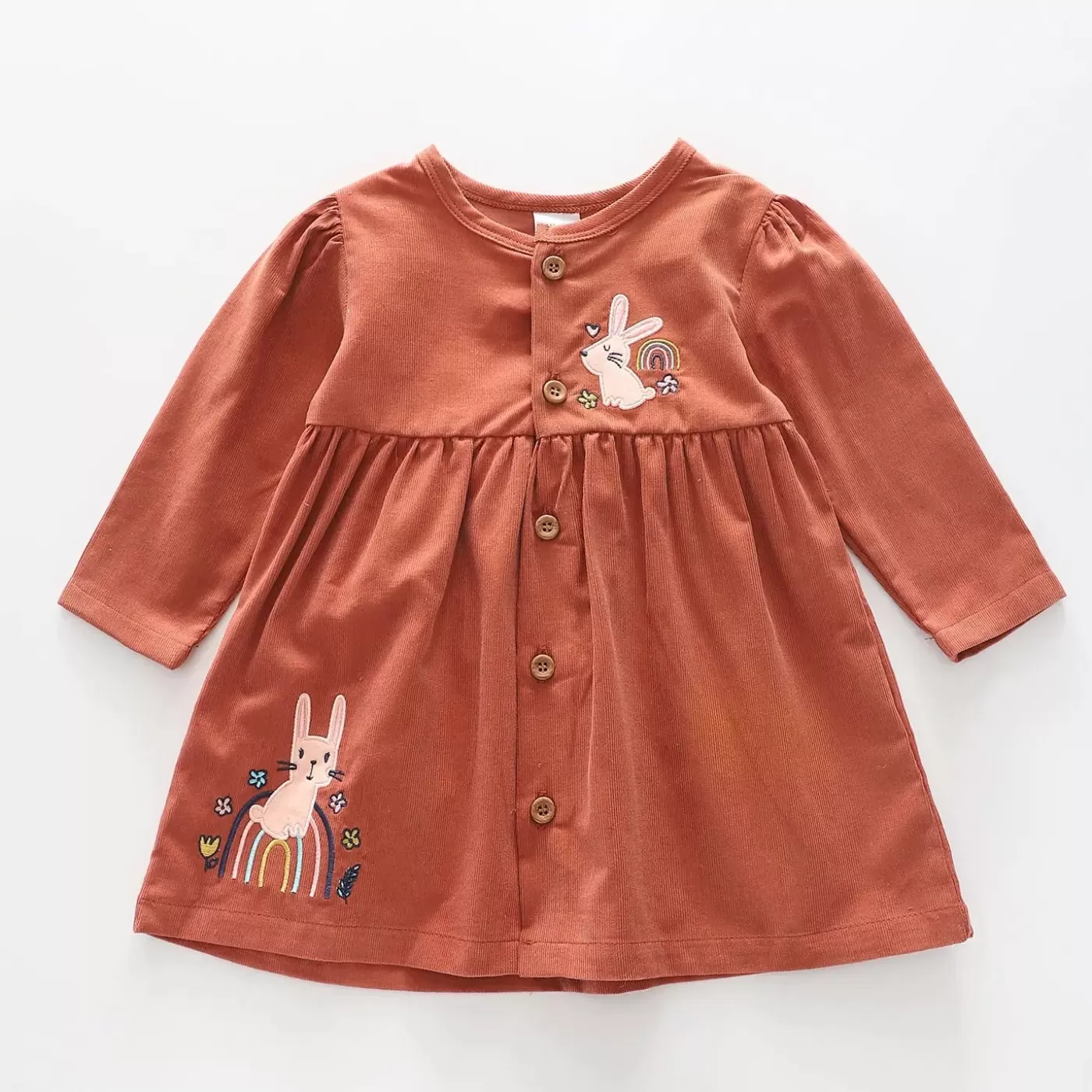 Ollies Place Girls' Rainbow Bunny Cord Dress< Dresses