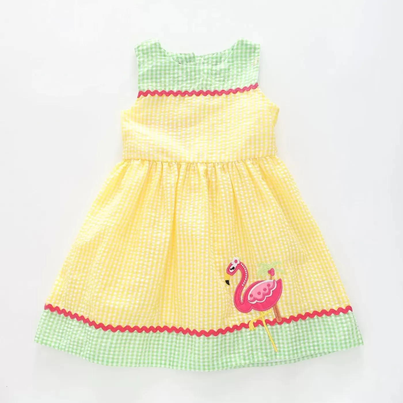 Ollies Place Girl's Yellow and Green Flamingo Dress< Dresses