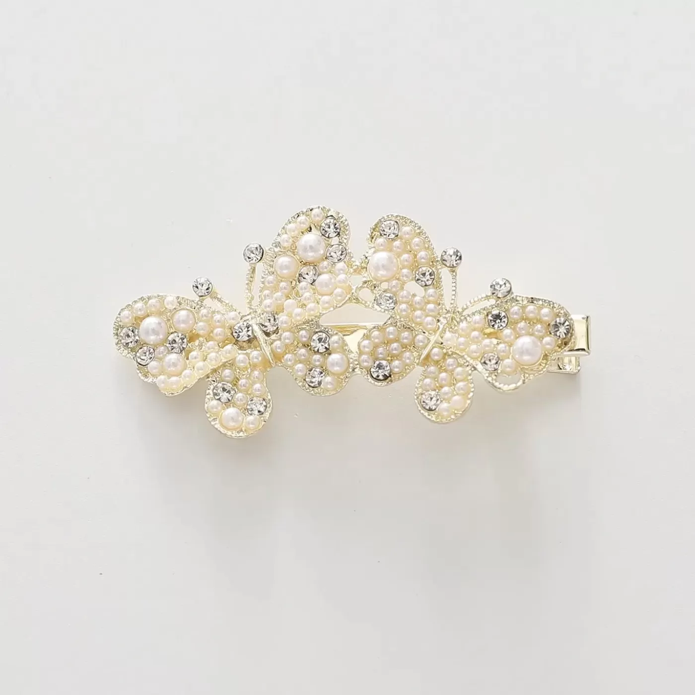 Ollies Place Gold Butterfly Hair Clip with Pearl and Diamante Detailing< Hair Clips & Headbands | Accessories