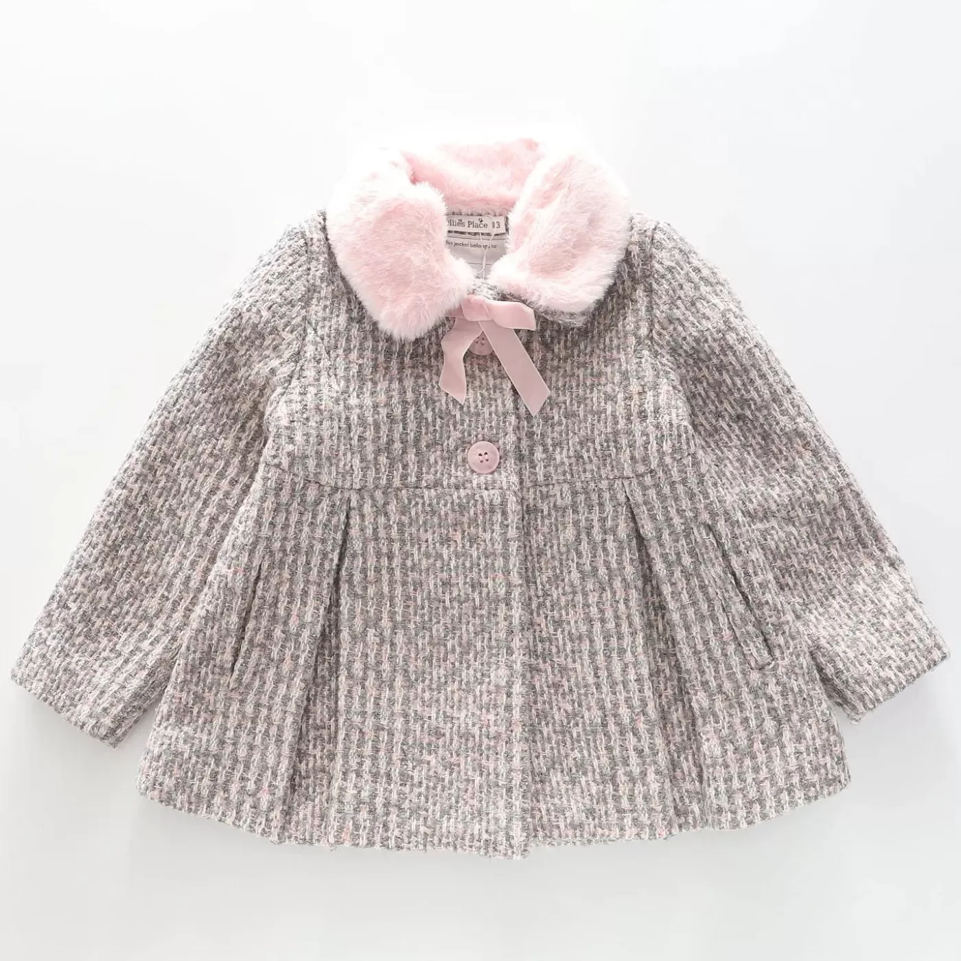 Ollies Place Kids Toddler Girl Blush Tweed Coat< Jackets & Outerwear