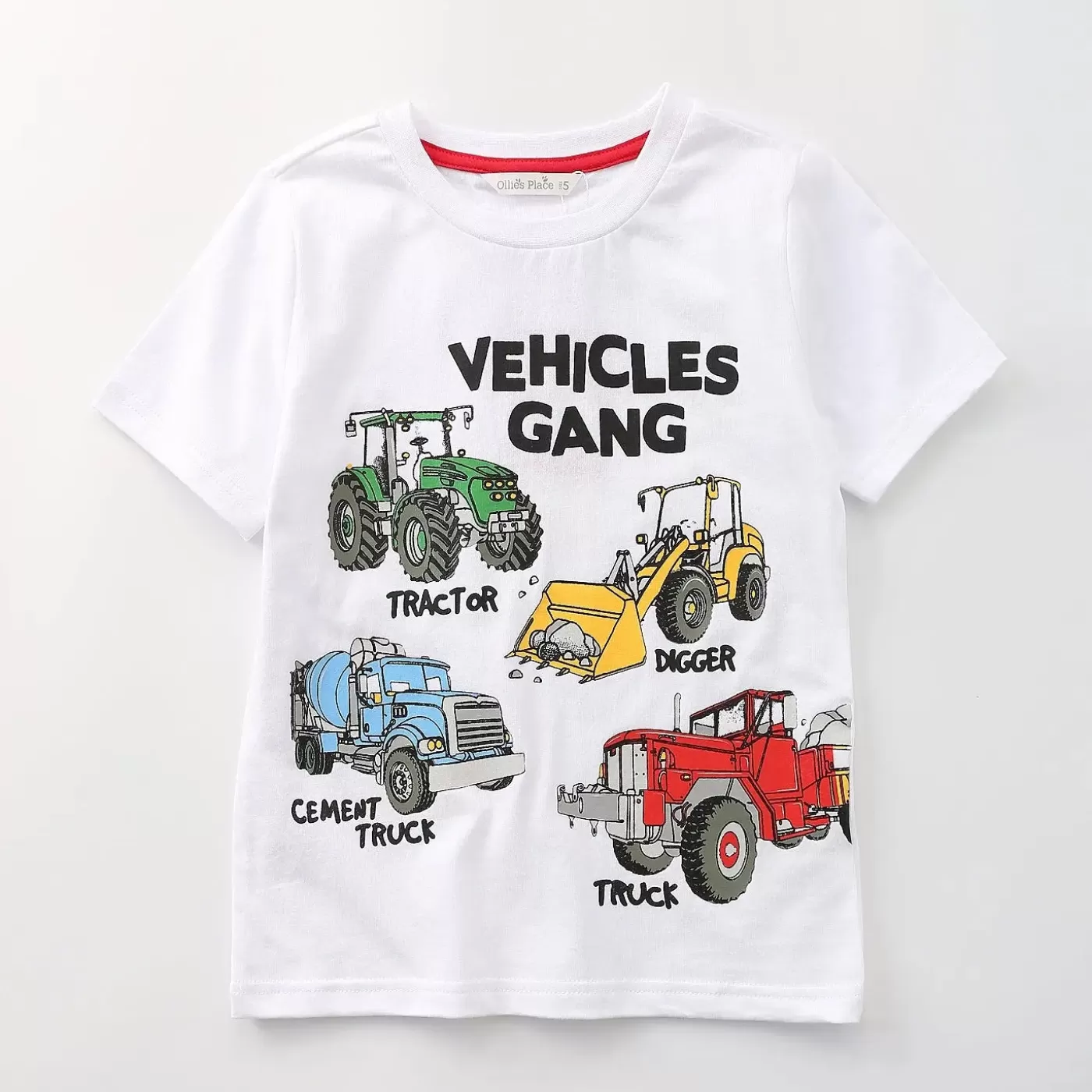 Ollies Place KSJB6124 Kids Toddler Boy Vehicles White Tee<BOY T-Shirts, Tops & Polos | 1 Year