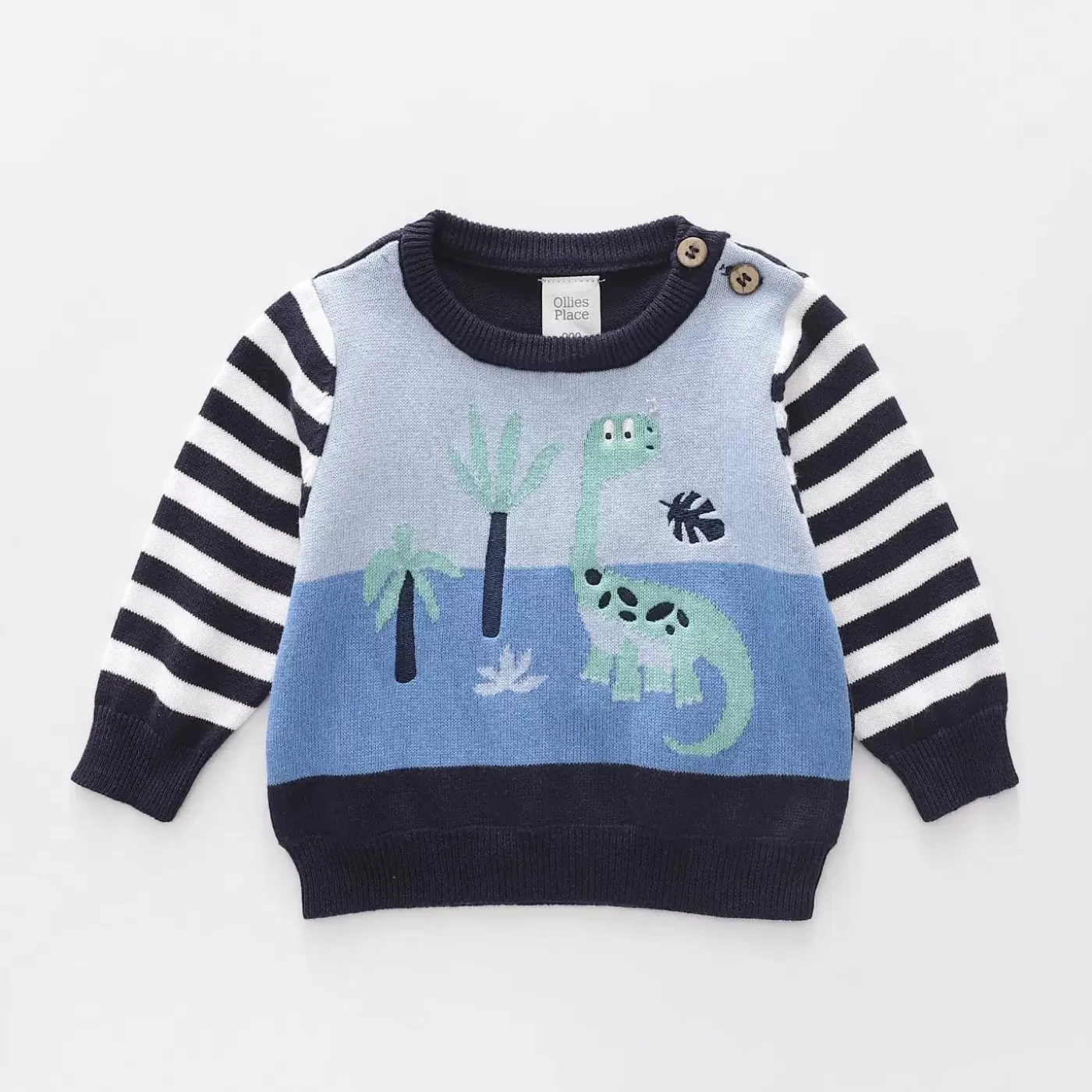 Ollies Place Little Blue Dino, Baby Boys Knit Jumper<BOY Cardigans & Knitwear | Cardigans & Knitwear