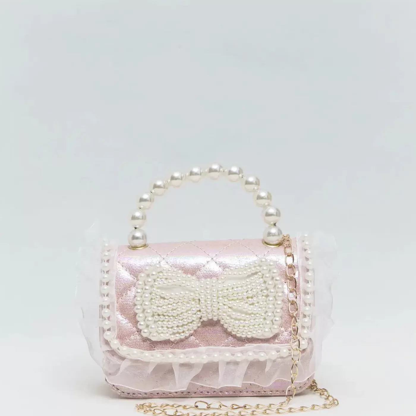 Ollies Place Mini Pink Faux Pearl Quilted Handbag< Accessories | Accessories