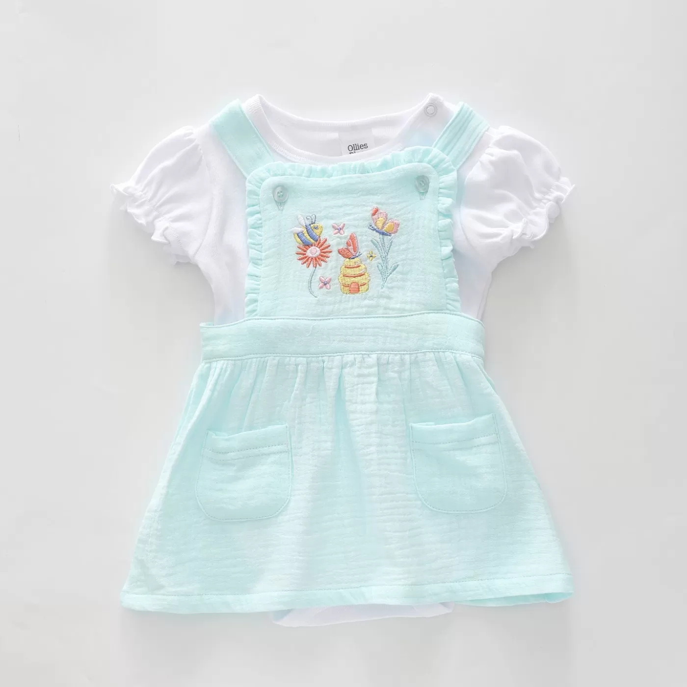 Ollies Place Mint Cheesecloth Pinafore Set< Dresses