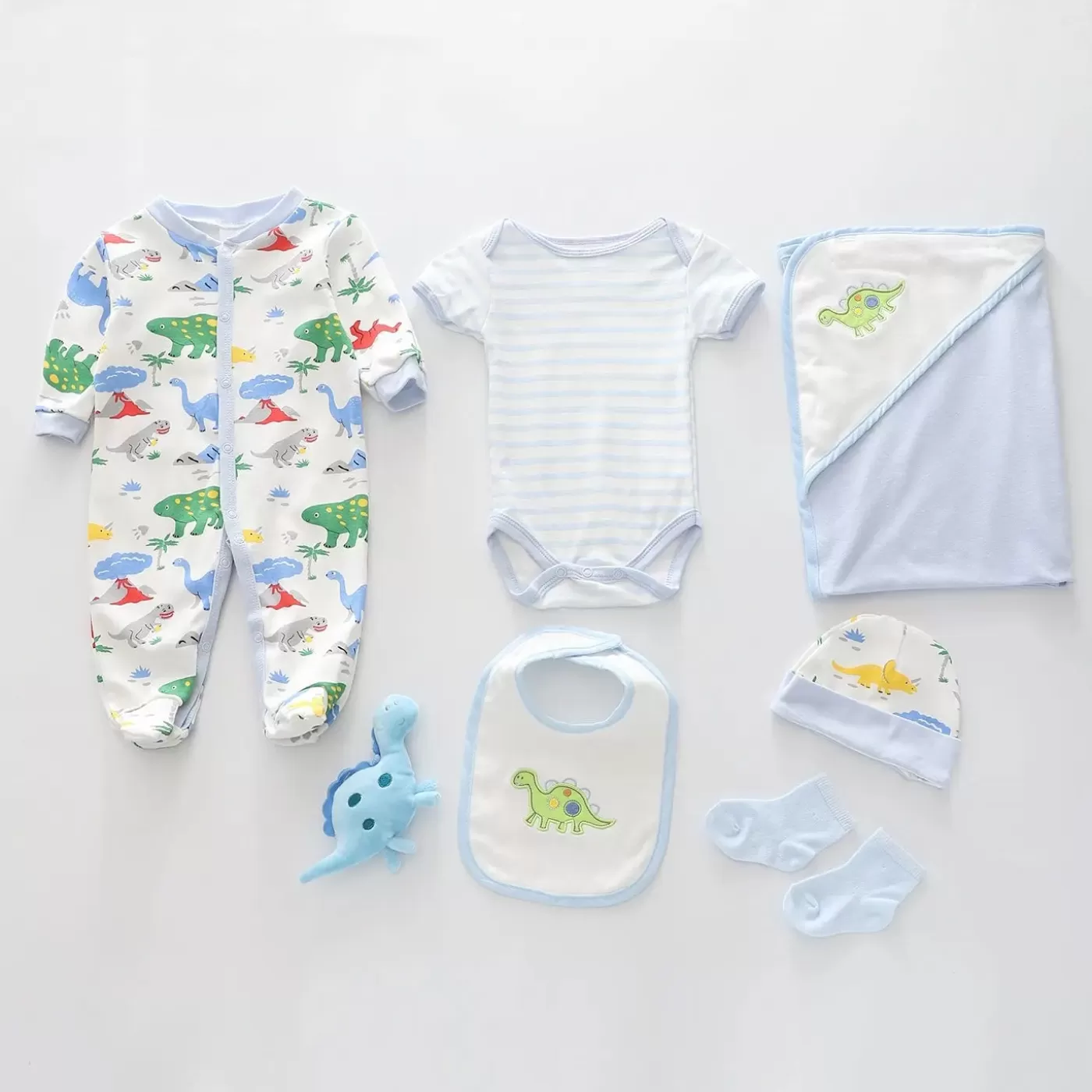 Ollies Place 7pc cotton interlock baby gift set Cute dino print<BOY Overalls & Sets | Prem