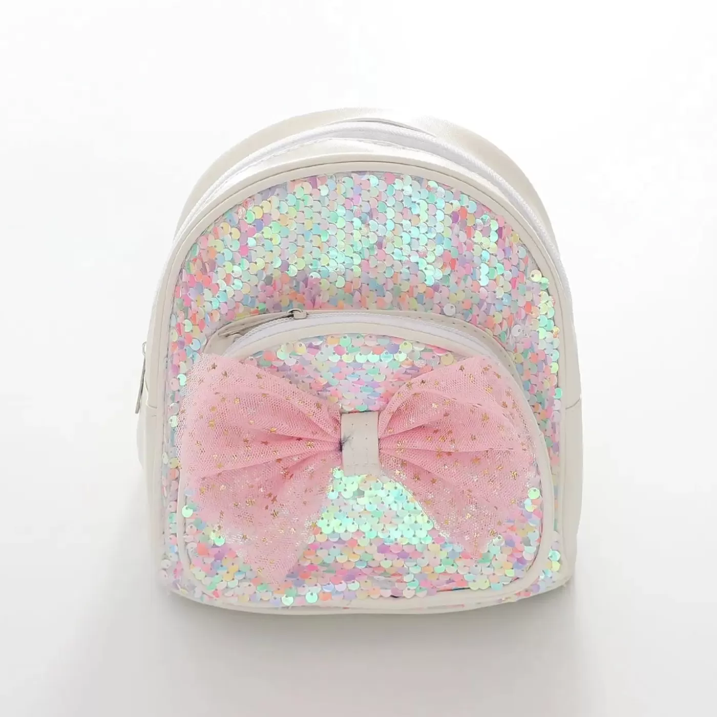 Ollies Place Pearl White Back Pack with Iridescent Multi Coloured Sequin< Bags & Backpacks