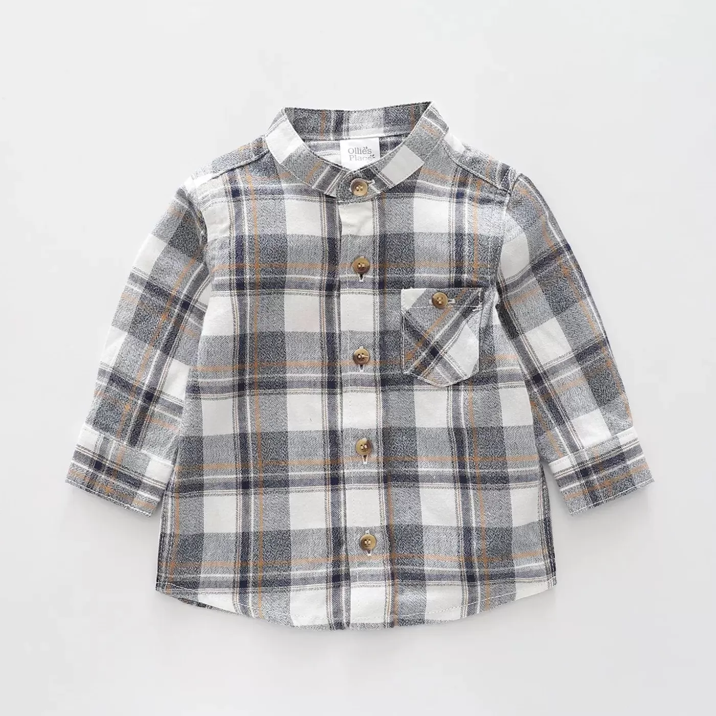 Ollies Place Tan Plaid, Infant Boys Button Down Shirt<BOY Tops & T-Shirts